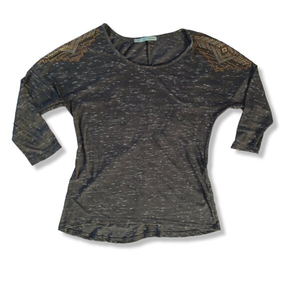 Maurices Top Tee Shirt Blouse Gray Heather Embellished 3/4 Sleeve Aztec Size S - Picture 1 of 8